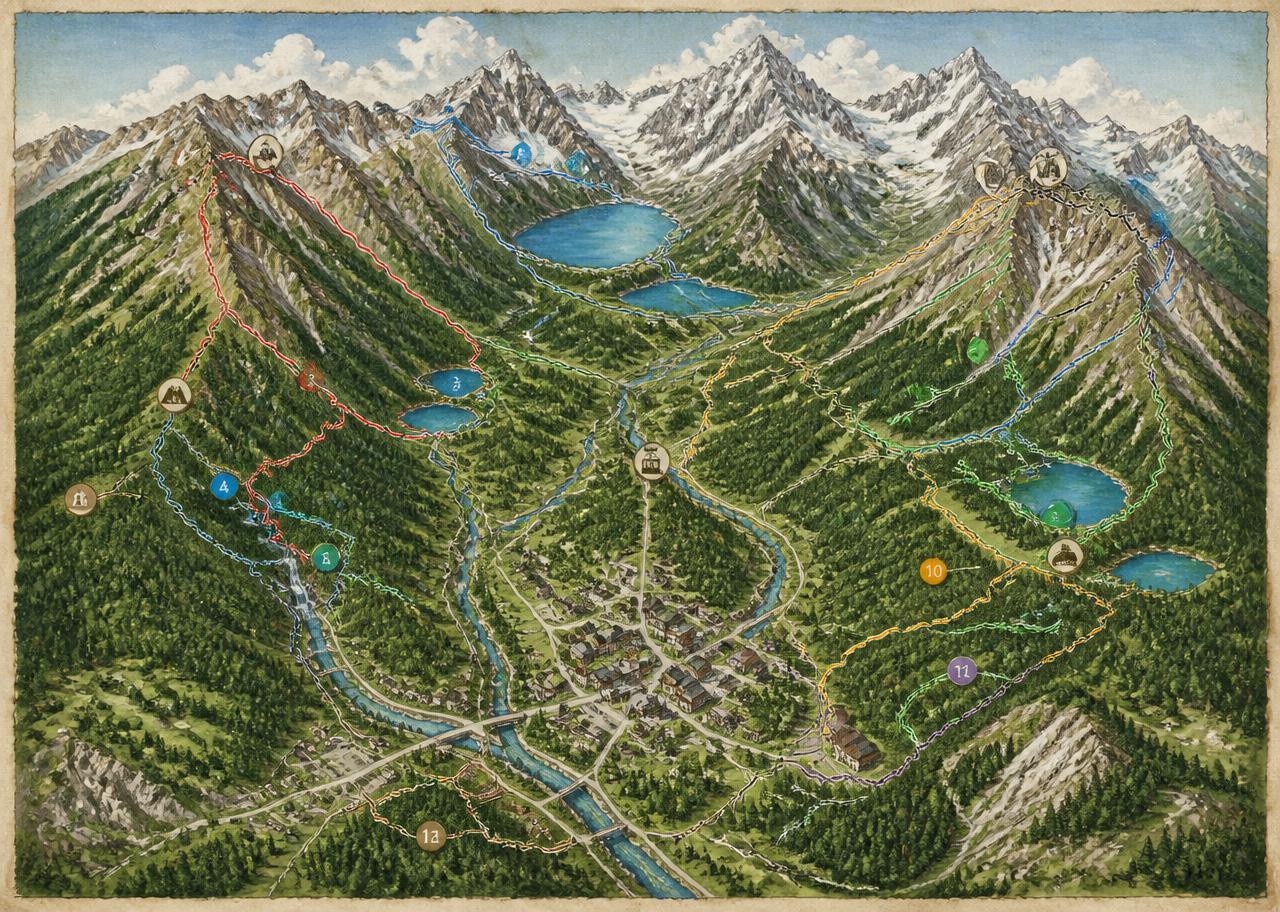 Illustrated trail and activity map for Biking in Whistler